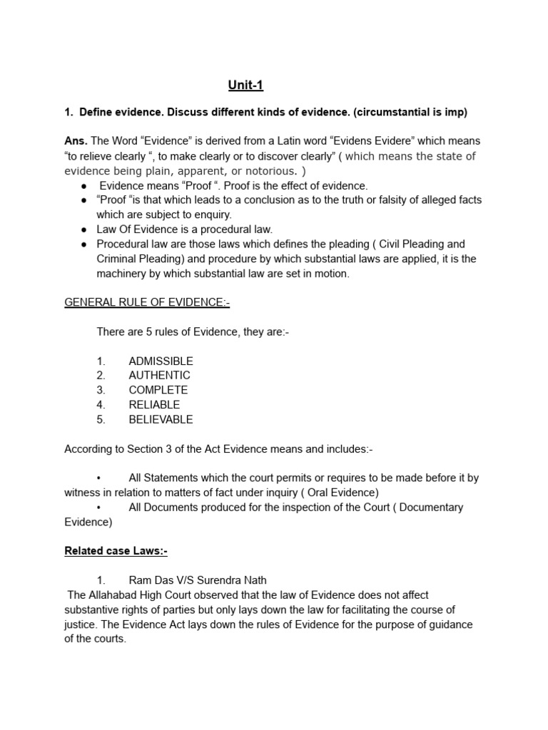 Definition and Types of Evidence | PDF | Confession (Law) | Evidence (Law)