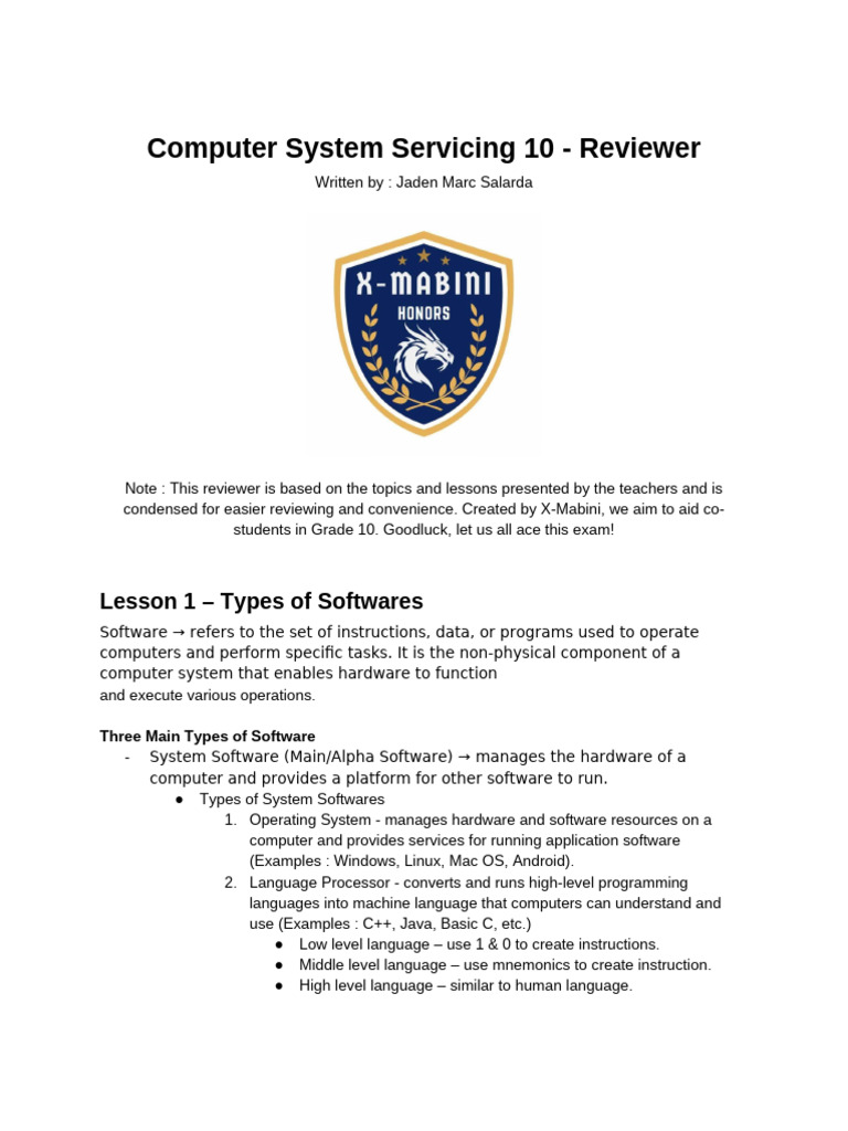 Grade 10 Computer Servicing Guide | PDF | Operating System | Software
