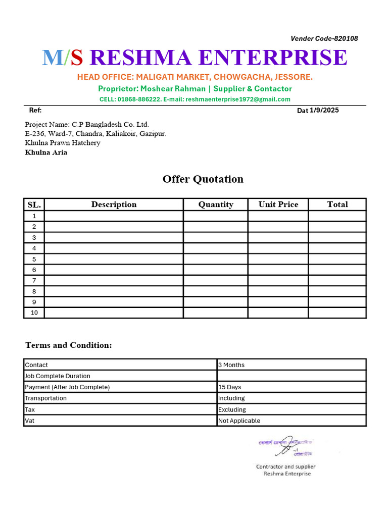 C.P Bangladesh Co. Ltd. Quotation | PDF