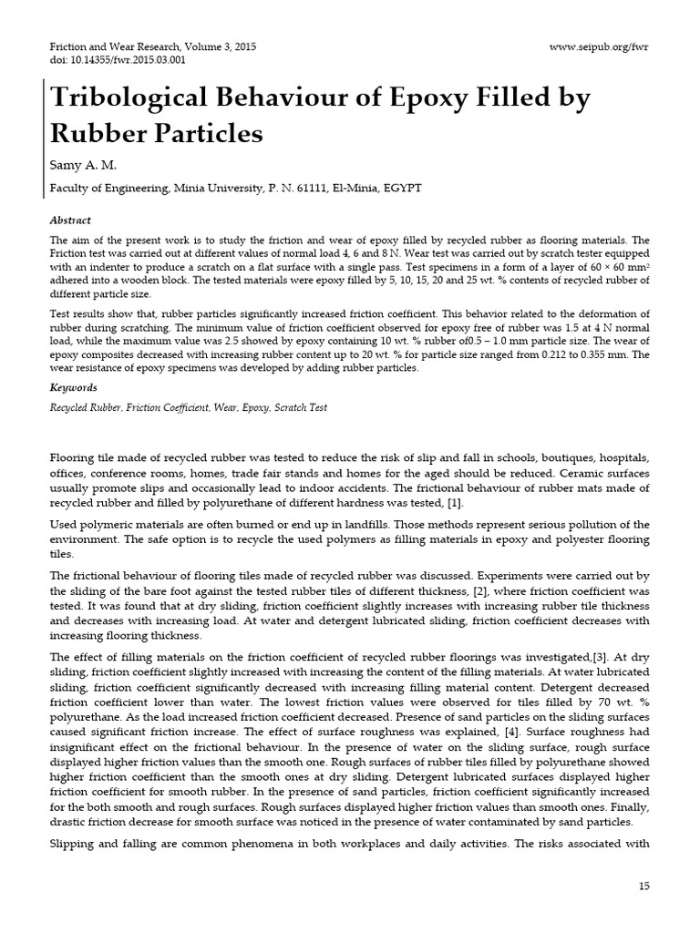 Epoxy-Rubber Flooring: Friction & Wear | PDF | Friction | Wear