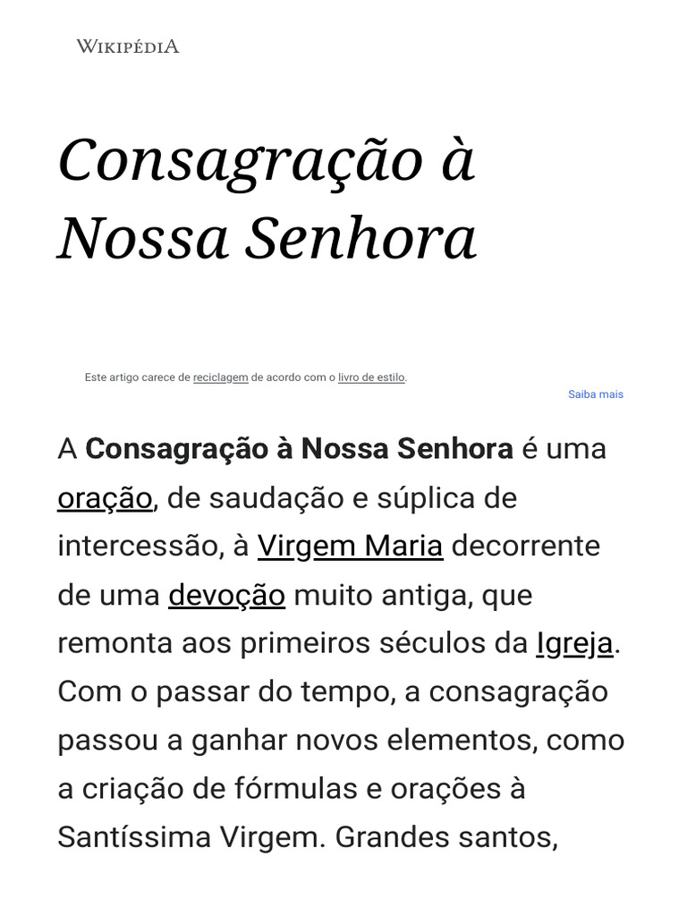 Consagração À Nossa Senhora - Wikipédia, A Enciclopédia Livre | PDF ...