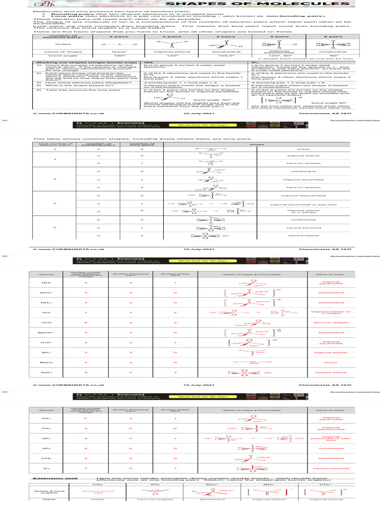 Shapes and Angles of Molecules | PDF | Condensed Matter Physics | Chemistry