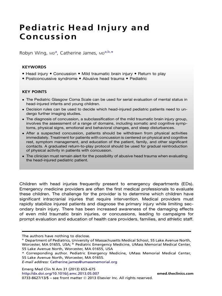 Pediatric Head Injury & Concussion Guide | PDF | Traumatic Brain Injury ...