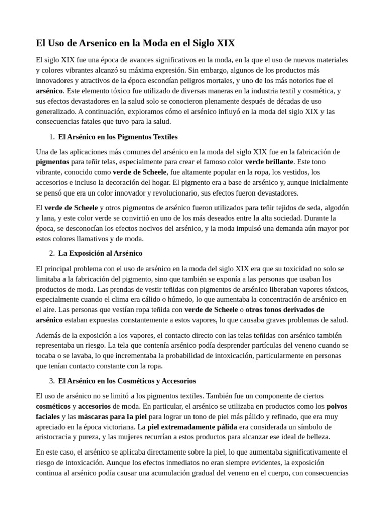 Arsenico en la Moda del Siglo XIX | PDF | Textiles | Arsénico