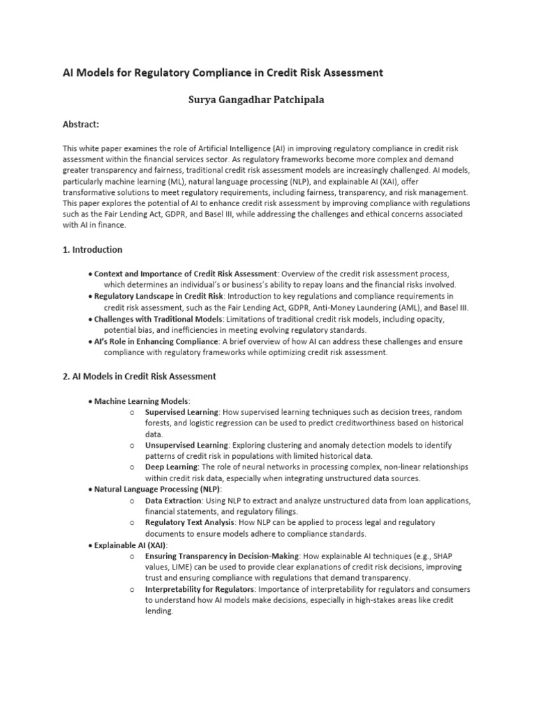 AI Models For Regulatory Compliance in Credit Risk Assessment | PDF ...