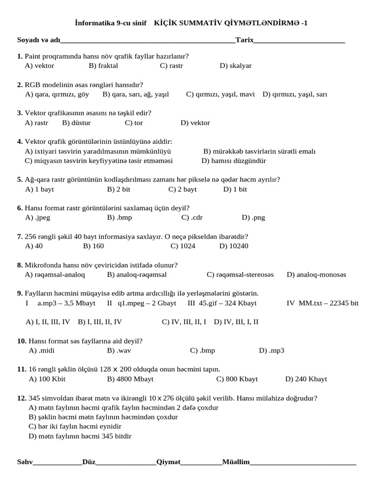 9 Sinif Informatika Ksq Vжџ Bsq Hamд Sд Kstm Pdf