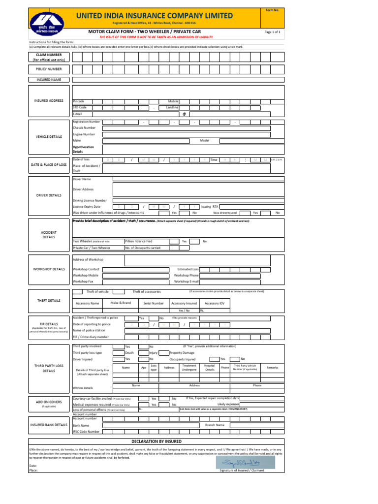 Claim + Intimation (1) | PDF | Vehicles