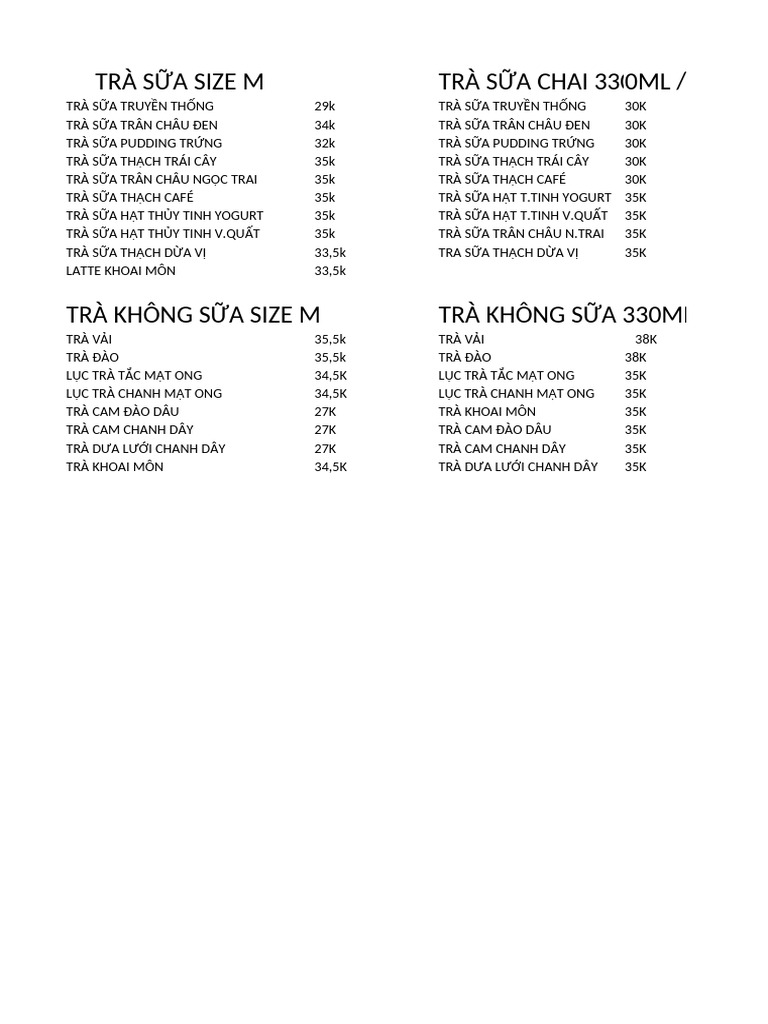 Menu Ohchacha | PDF
