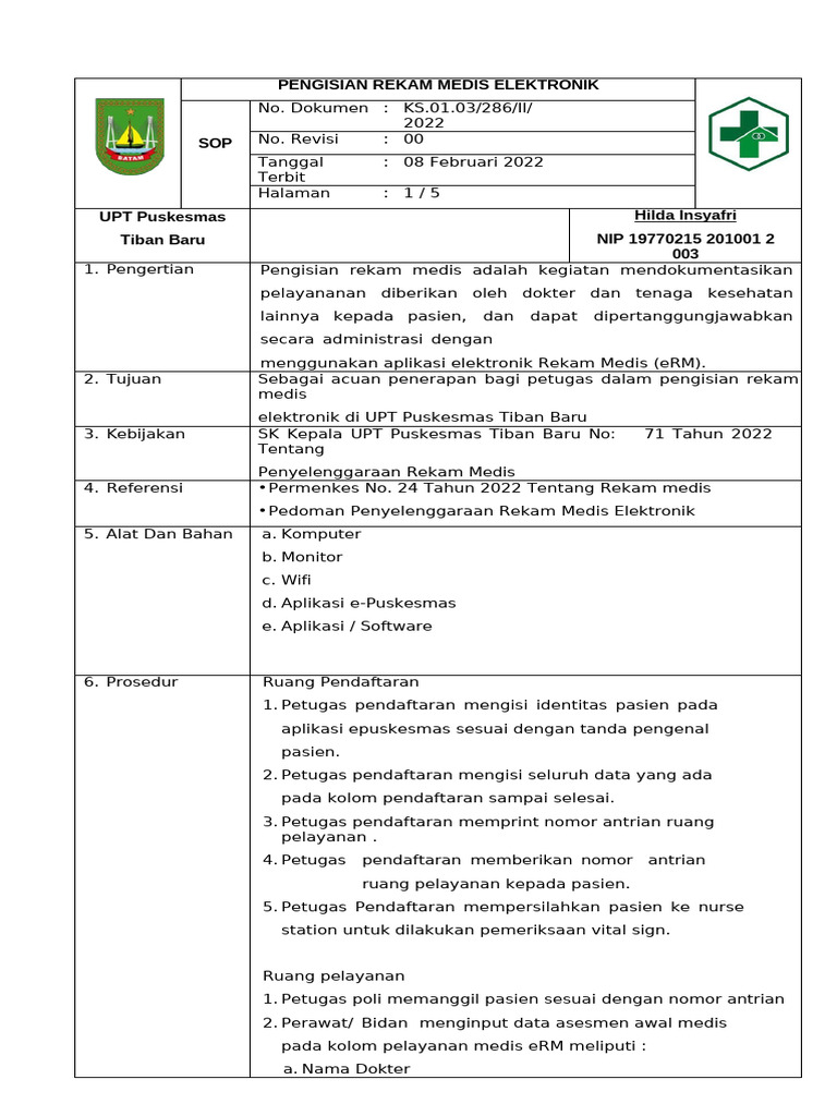 SOP Pengisian Rekam Medis Elektronik | PDF