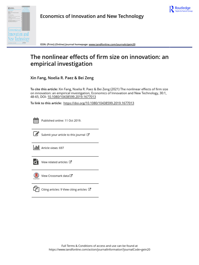Nonlinear Effects of Firm Size on Innovation | PDF | Innovation ...