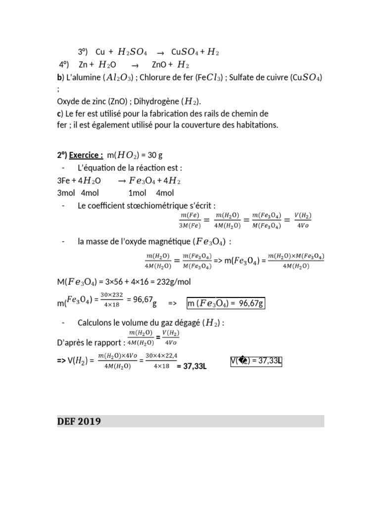 Réactions chimiques et calculs stœchiométriques | PDF