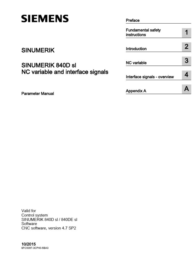 SINUMERIK 840D sl Parameter Manual | PDF | Safety | Programmable Logic ...