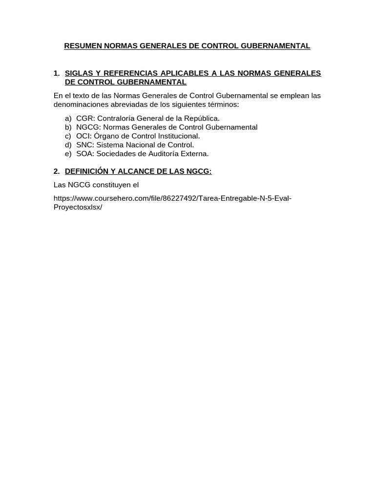 Resumen Normas Generales de Control Gubernamental | PDF