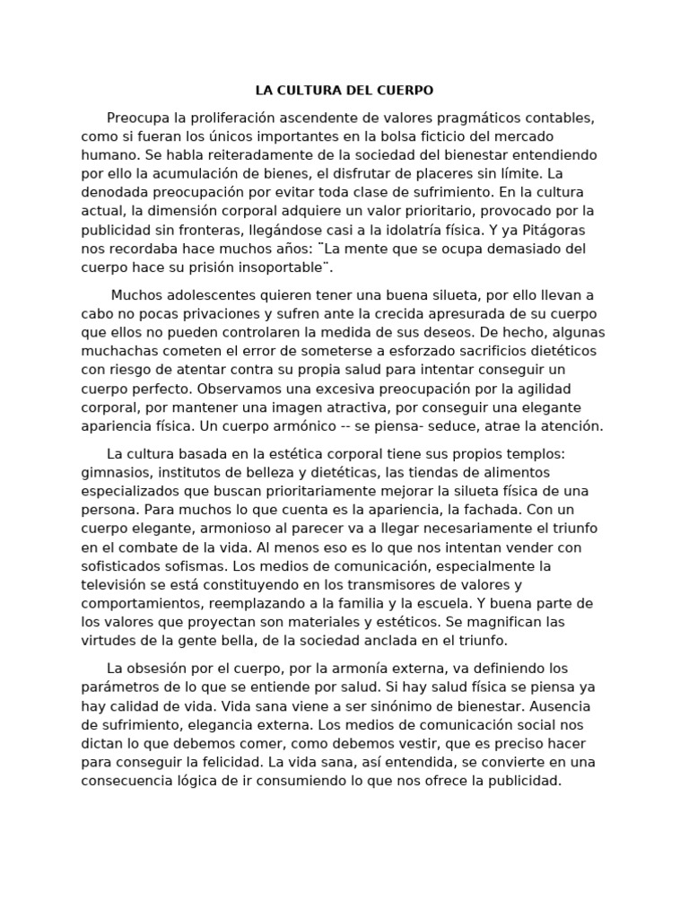 La Cultura Del Cuerpo. | PDF | Felicidad