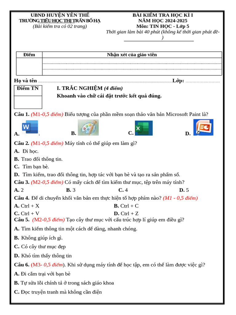 ĐỀ TIN 5 | PDF