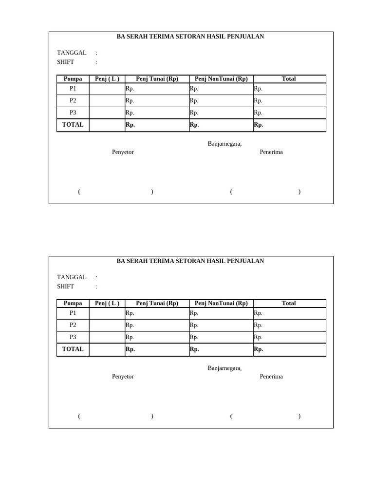 Laporan Setoran Penjualan Harian | PDF