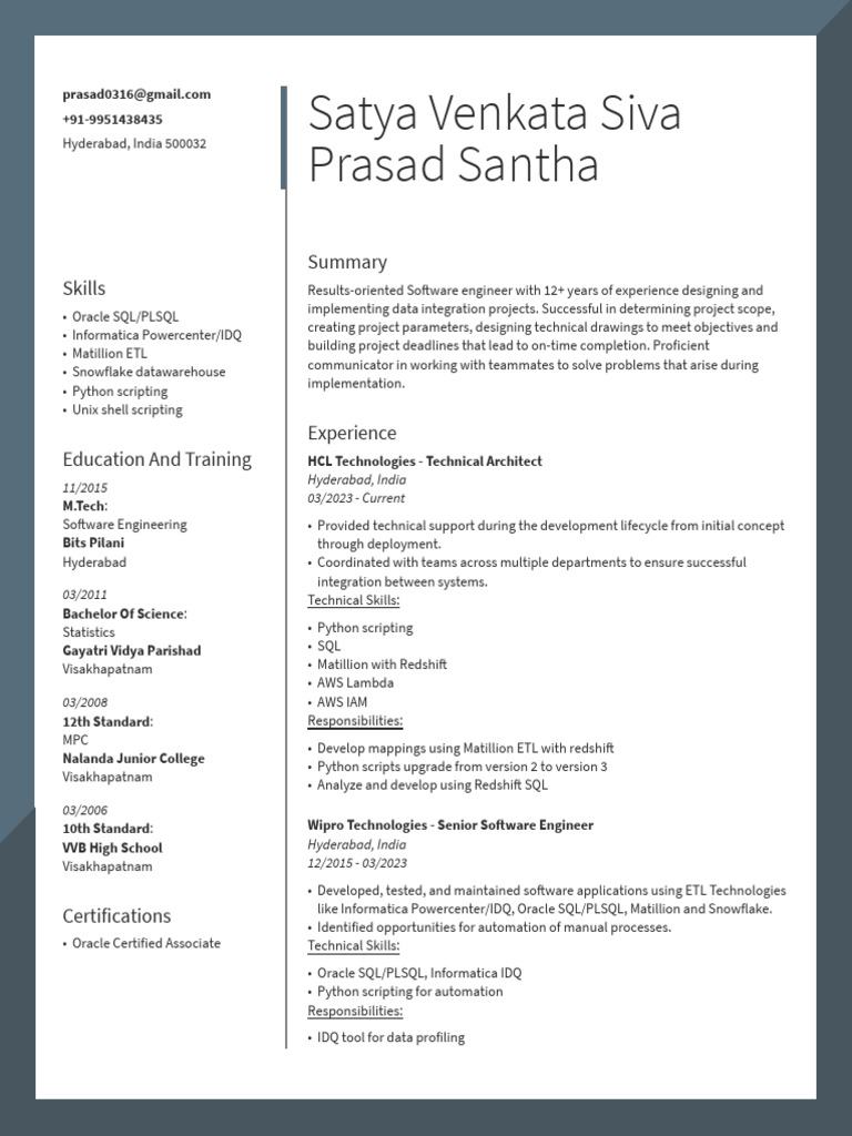 SivaPrasad SR - Data Engineer | PDF | Pl/Sql | Sql