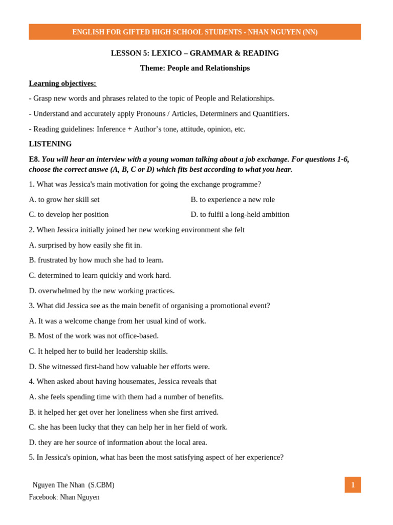 English Lexico, Grammar & Reading Guide | PDF