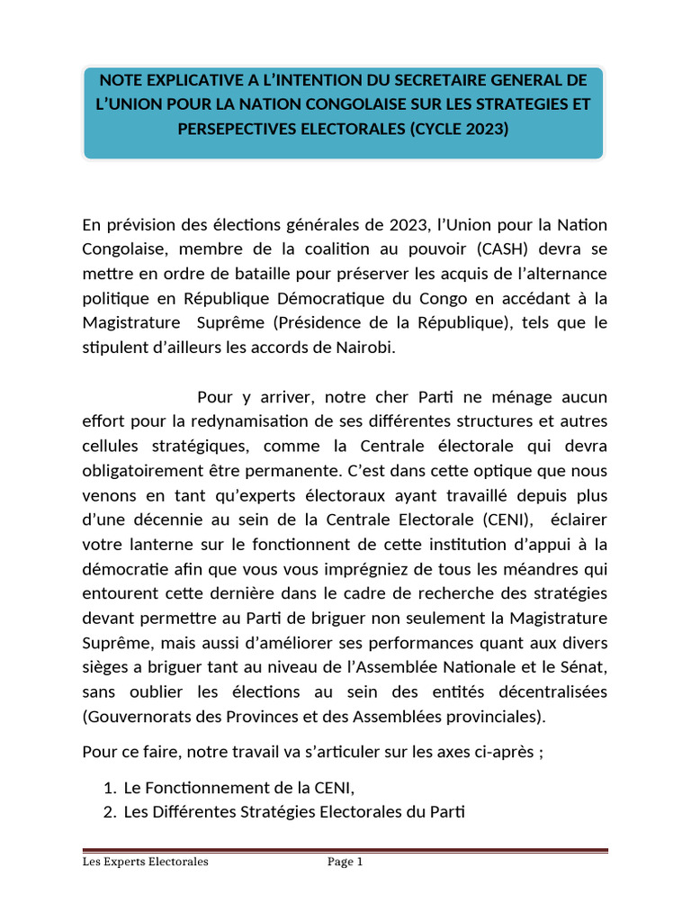 Note Explicative Unc | PDF | Élections