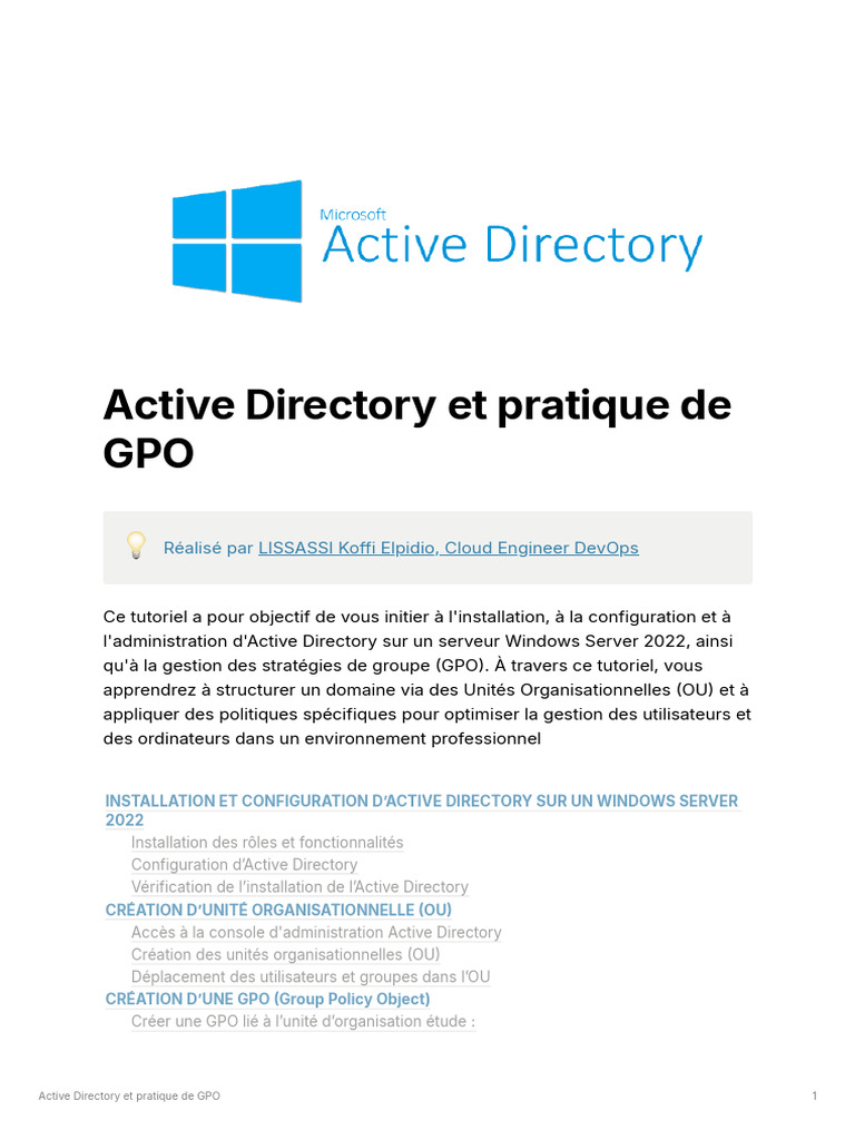 Installation et gestion d'Active Directory | PDF | Stratégies de groupe ...