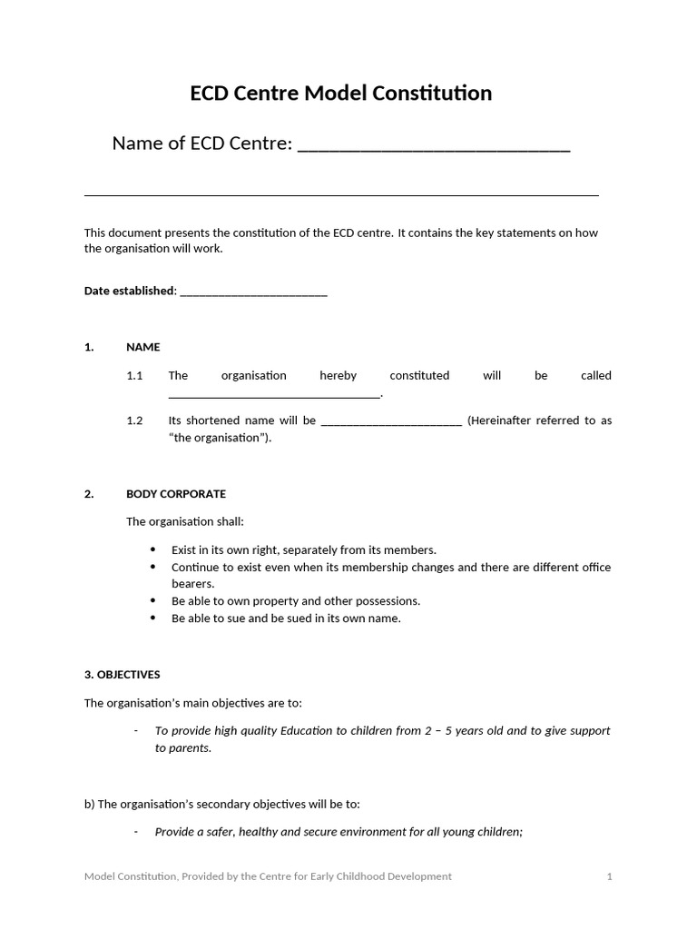 ECD Centre Constitution Template | PDF | Quorum | Banks