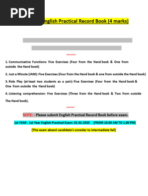 1st Year English Practical Record Book | PDF