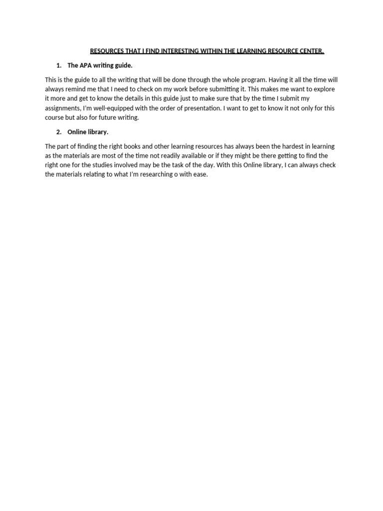 Resources That I Find Interesting Within The Learning Resource Center | PDF