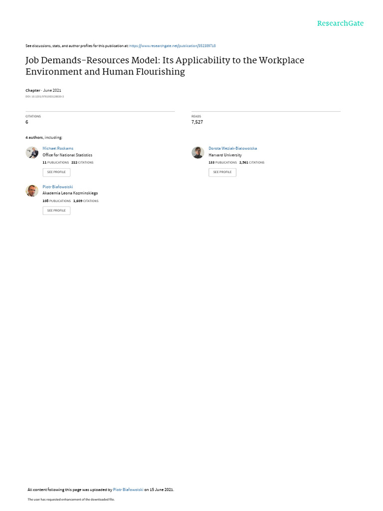 Job Demands-Resources Model Overview | PDF | Occupational Burnout ...