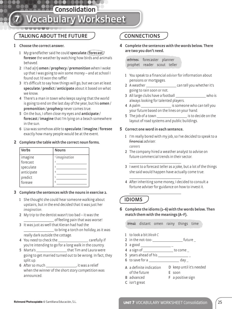 Achievers C1 Vocabulary Worksheet Consolidation Unit 3 | PDF | Grammar ...