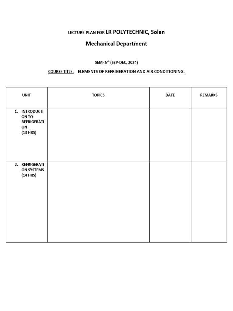 lecture plans for RAC | PDF | Refrigeration | Air Conditioning