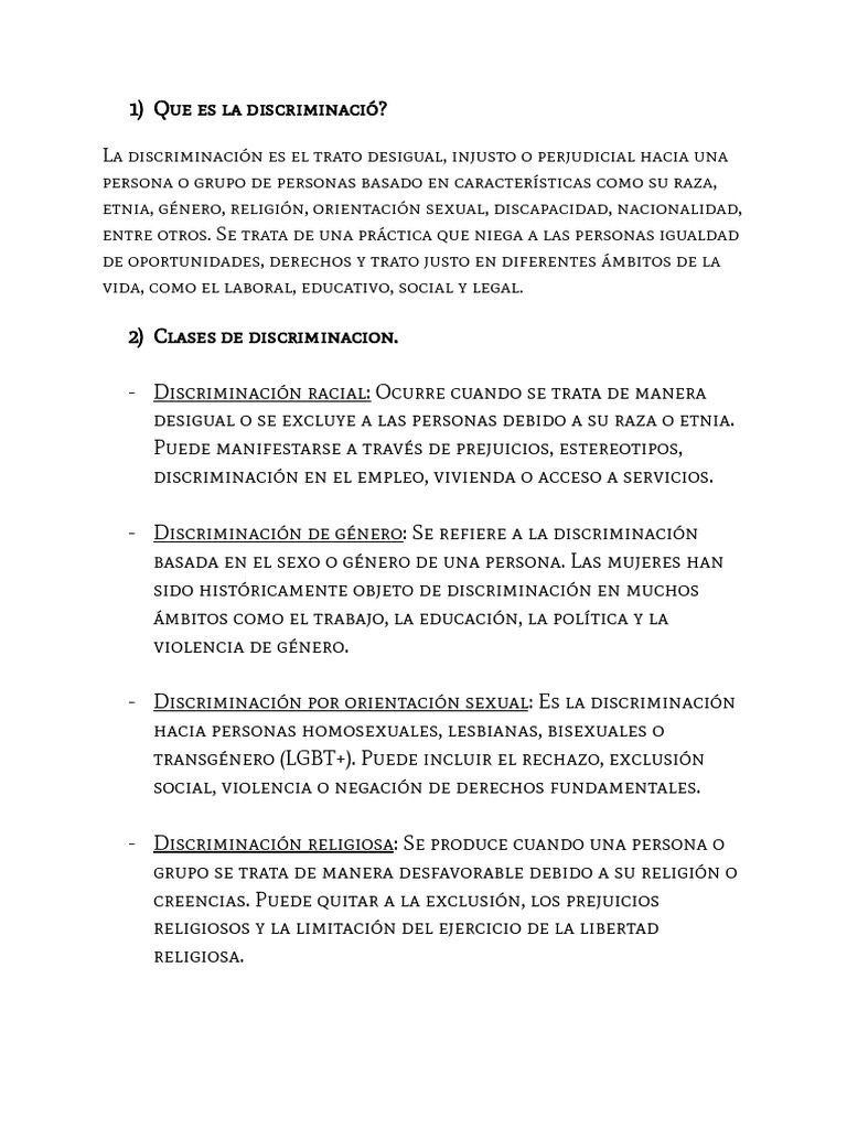 Tipos y Definición de Discriminación | PDF | Discriminación | Justicia