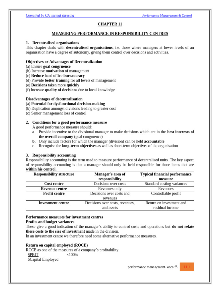 Chapter 11. Divisional Performance Dec | PDF | Return On Investment ...