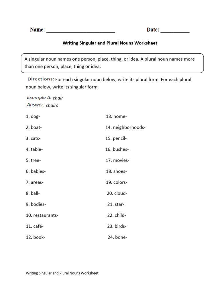 Singular and Plural Nouns Exercise | PDF