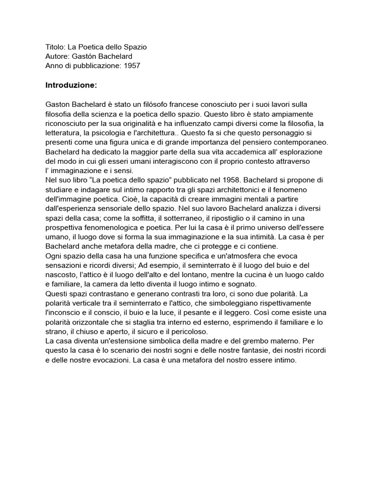La Poetica Dello Spazio | PDF