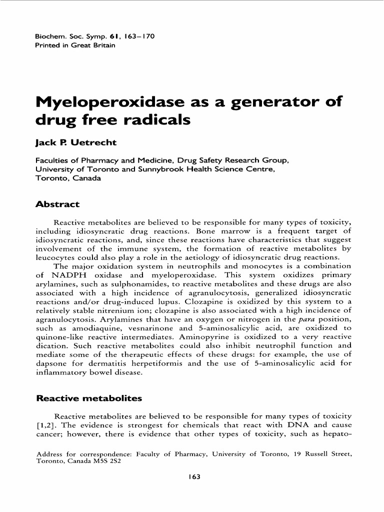 Myeloperoxidase and Drug-Induced Toxicity | PDF | Radical (Chemistry ...