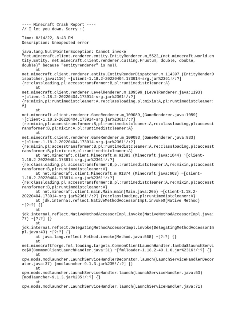Minecraft 1.18.2 Crash Report Analysis | PDF | Software | Computer Science