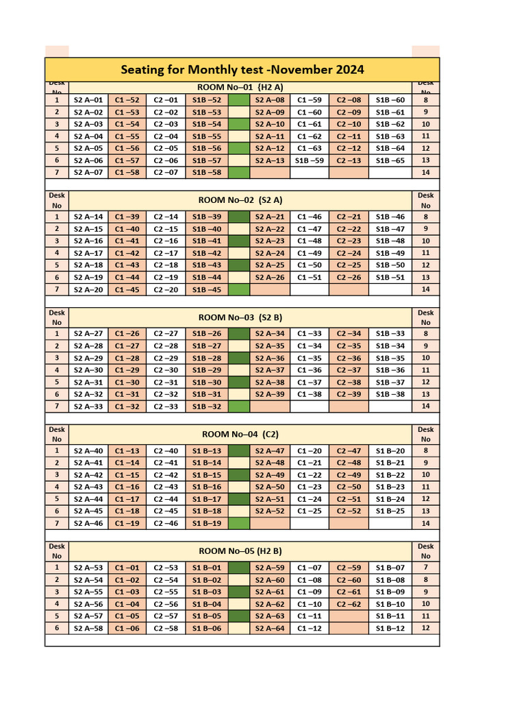 Seating Arrangement Nov 2024 | PDF