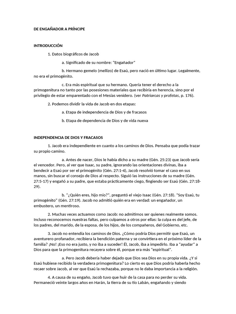 Jacob: De Engañador a Príncipe de Dios | PDF | Jacob | Creencia ...