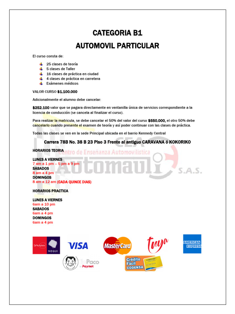 CATEGORIA B1 COTIZACIÒN | PDF