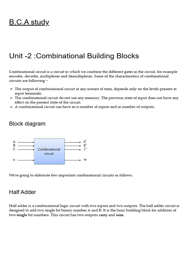 Unit -2 _Combinational Building Blocks – B.C.A study | PDF ...