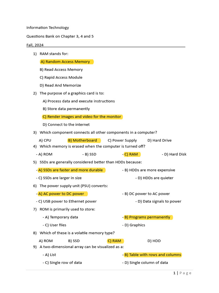 IT Questions on Software and Hardware | PDF | Databases | Solid State Drive