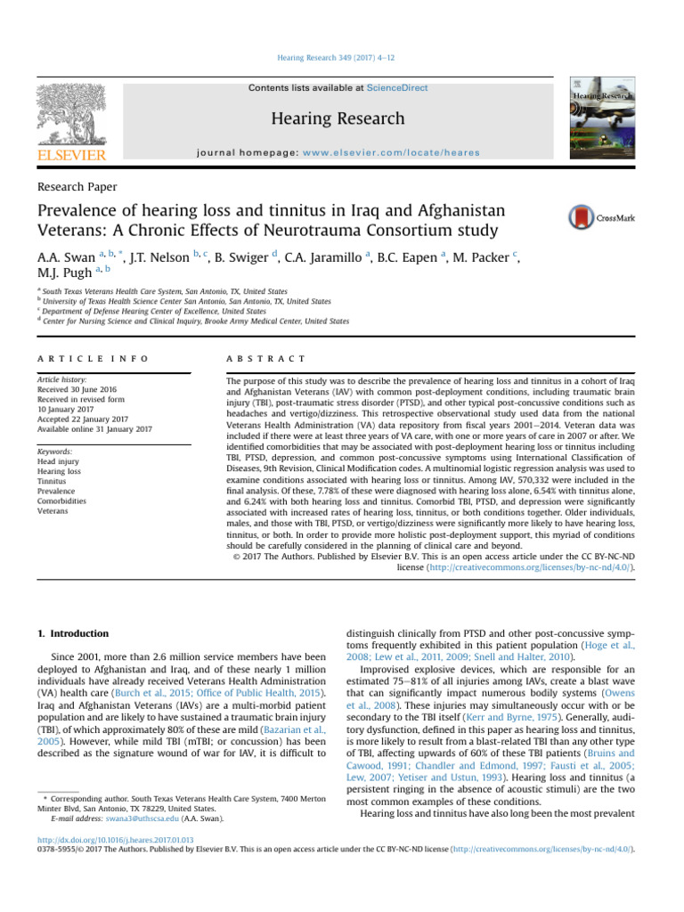 Hearing Loss and Tinnitus in Veterans | PDF | Traumatic Brain Injury ...