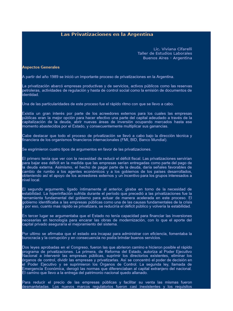 Las Privatizaciones en La Argentina-La Red Electrica | PDF | Empresa de ...