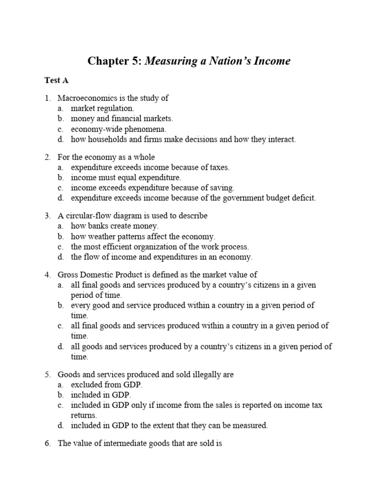 Chapter 5 - Measuring a Nation's Income Test A | PDF | Gross Domestic ...