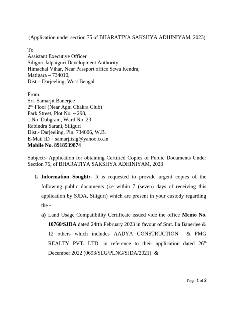 Application for Certified Copies Under Section 75 | PDF