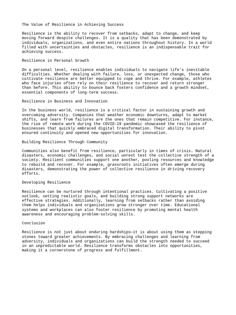 The Importance of Resilience for Success | PDF | Psychological ...