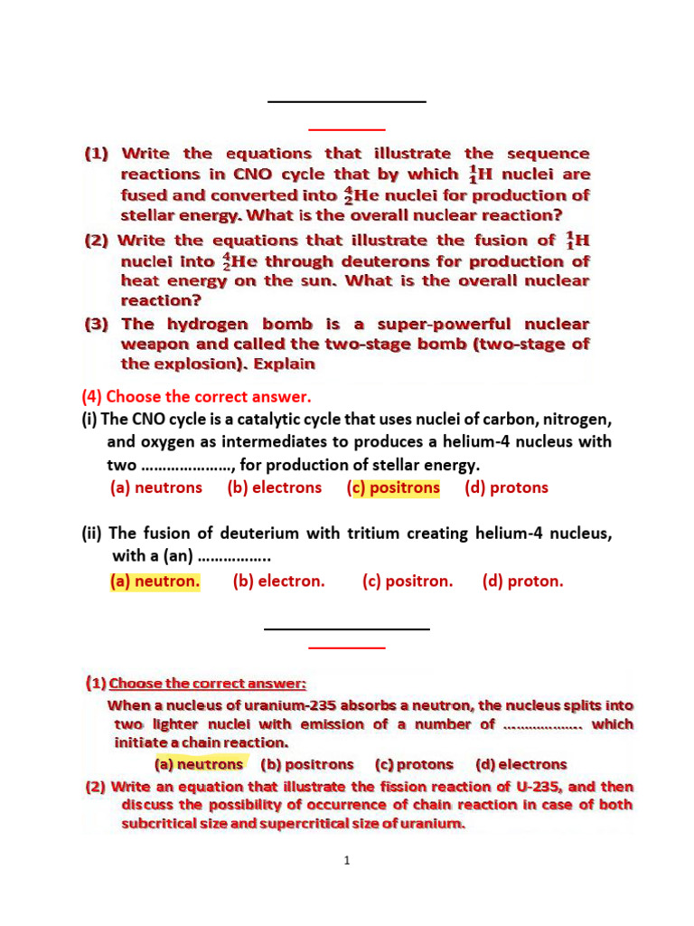 Nuclear Fusion and Fission Quiz | PDF