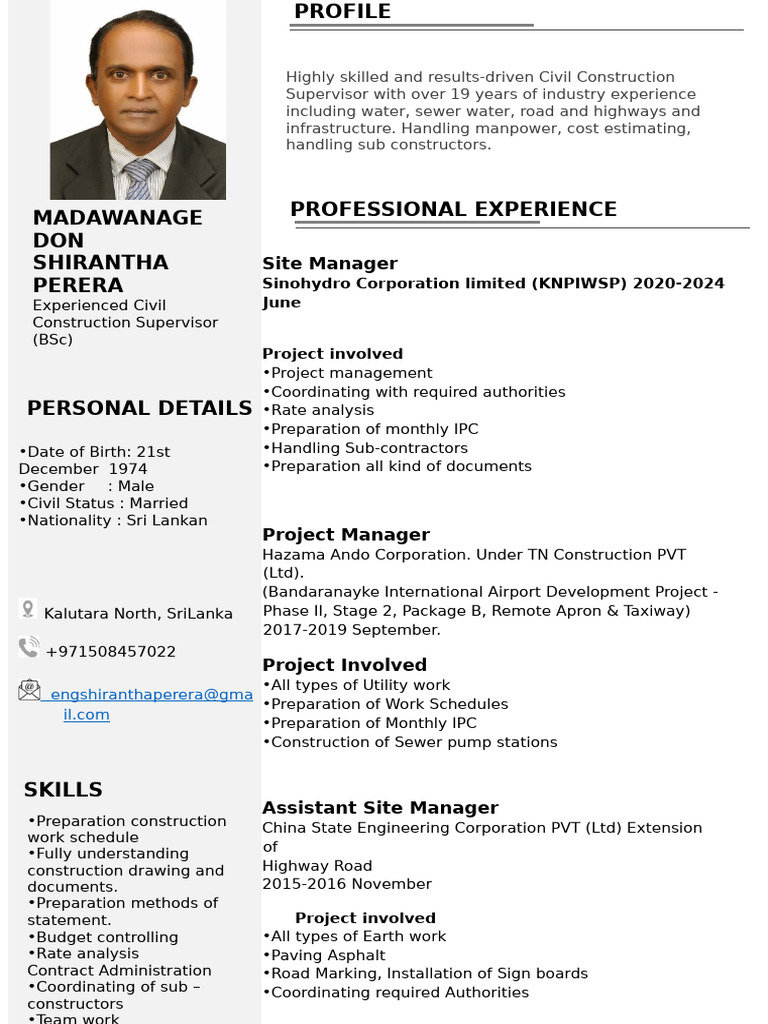 Civil Construction Supervisor Profile | PDF | Engineering