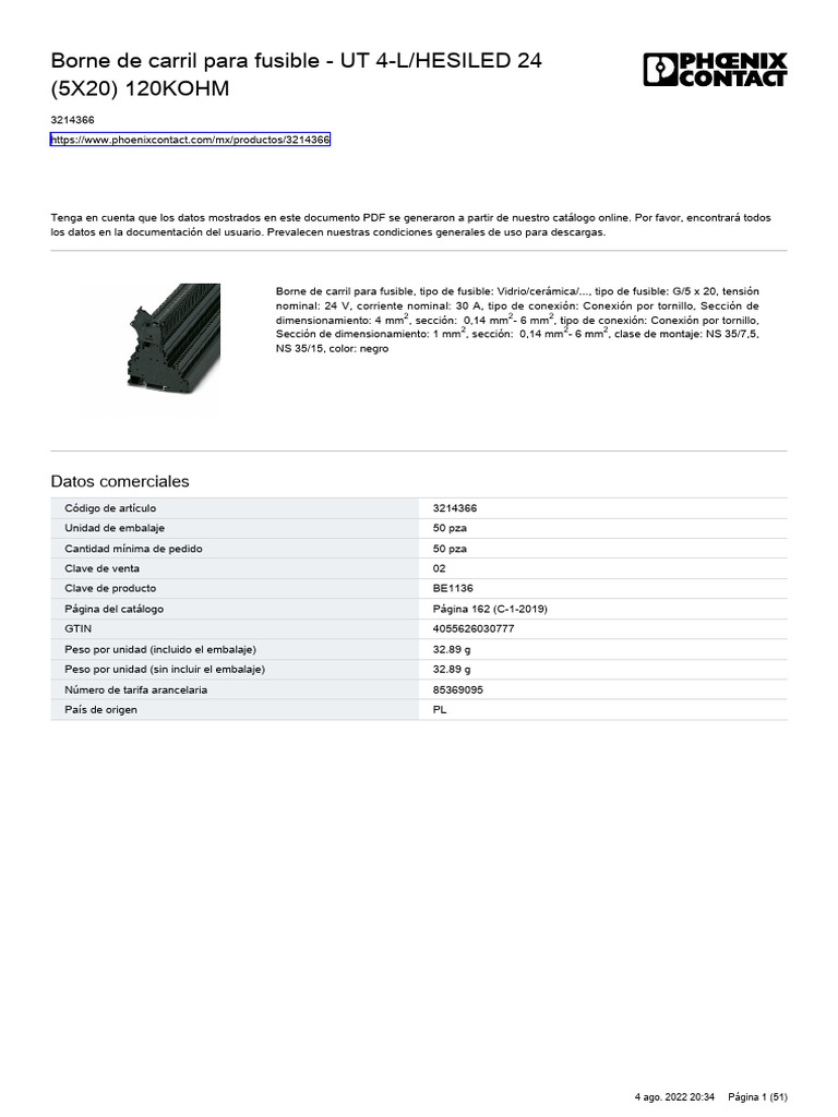 Phoenix Contact 3214366 Es | PDF | Aislamiento térmico | Fusible ...
