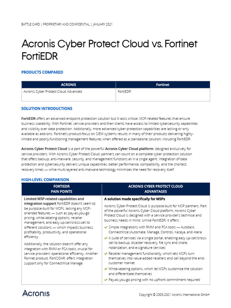 BC Acronis Cyber Protect Cloud Vs Fortinet EN US 210118 | PDF | Malware ...